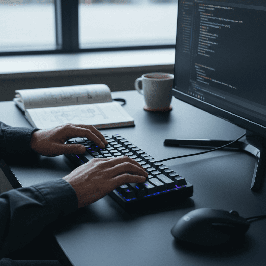 Developer workstation with dual monitors