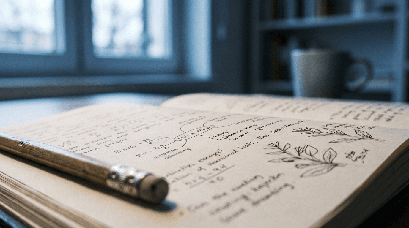 Open quantum computing textbook with reading glasses on a desk